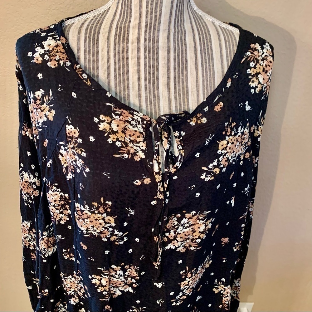 Jade by Jane Boho Dress XL Black Pretty Floral White Gold Tan Flowy - Picture 3 of 14